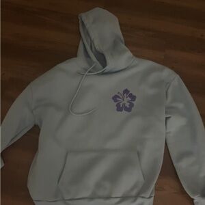 Blue Hoodie with Purple Flower Design